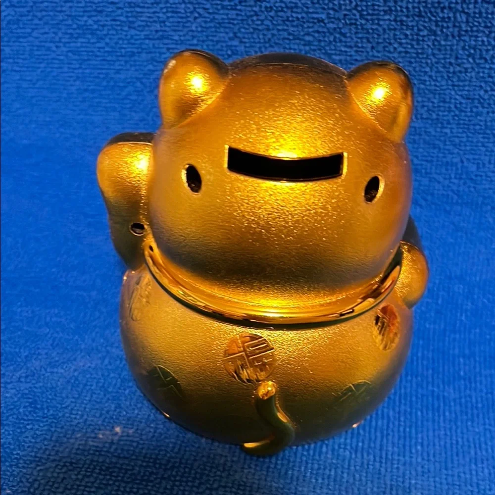 Gold Lucky Cat Bank Figurine
